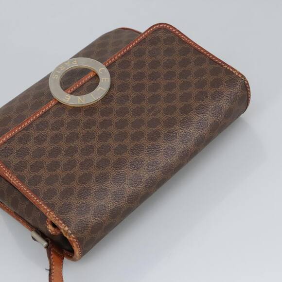 CELINE Macadam Canvas Circle Shoulder Bag Pvc Leather Brown - Picture 6 of 12
